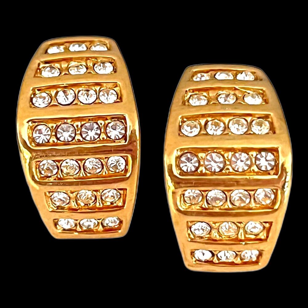 Vintage 1990s Swarovski Crystal Earrings Gold Tone Pierced SAL Signed - 7J